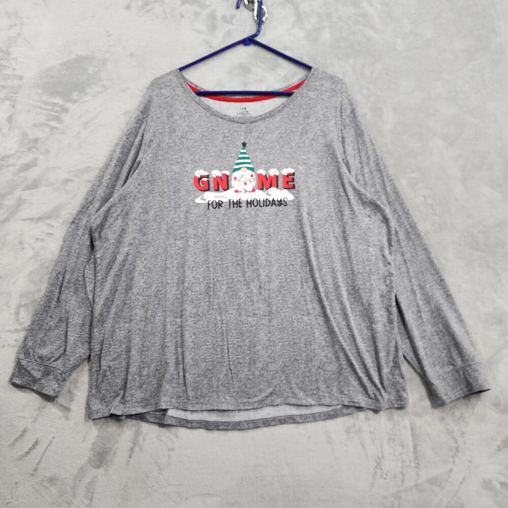 Secret Treasures Pajama Top Womens 2X Gray Gnome For The Holidays Christmas